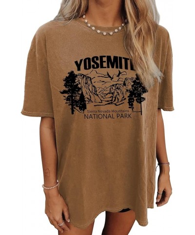 Women's Graphic Oversized Tee Mountain Letter Print Alaska Shirt Vintage Half Sleeve Loose Casual T Shirts Yosemi Brown $11.8...