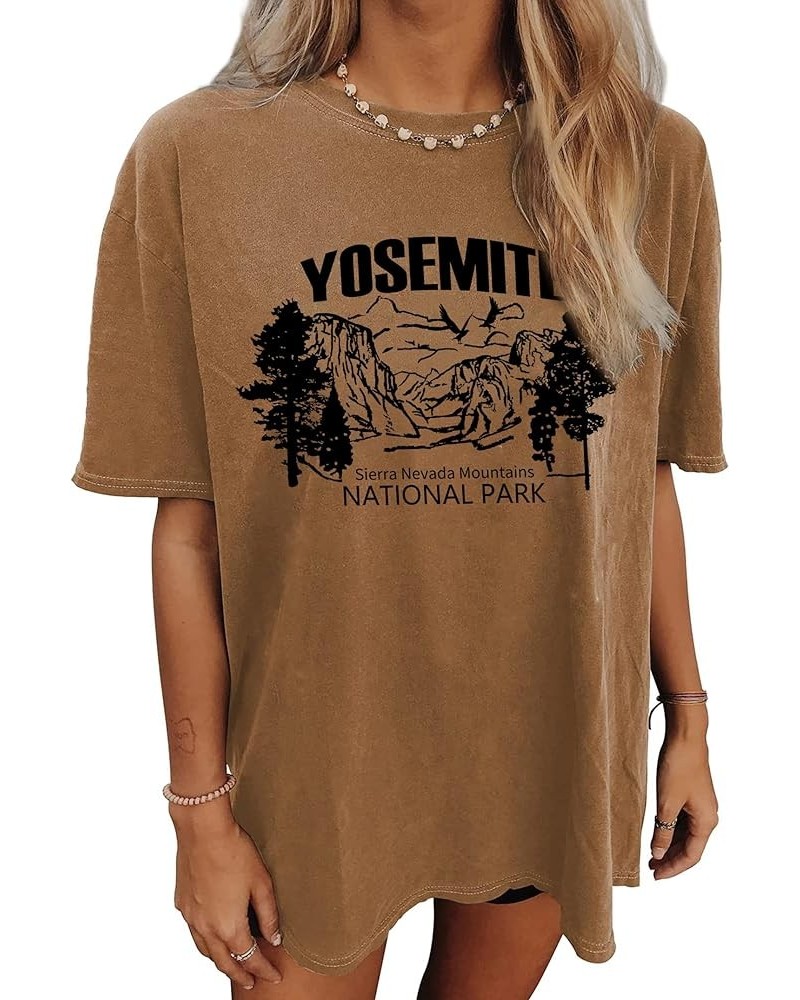 Women's Graphic Oversized Tee Mountain Letter Print Alaska Shirt Vintage Half Sleeve Loose Casual T Shirts Yosemi Brown $11.8...