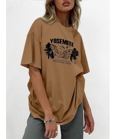 Women's Graphic Oversized Tee Mountain Letter Print Alaska Shirt Vintage Half Sleeve Loose Casual T Shirts Yosemi Brown $11.8...