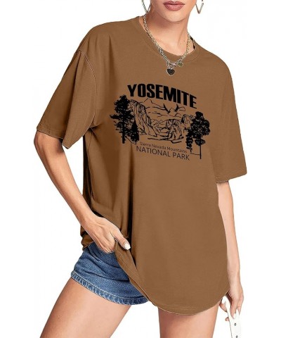 Women's Graphic Oversized Tee Mountain Letter Print Alaska Shirt Vintage Half Sleeve Loose Casual T Shirts Yosemi Brown $11.8...