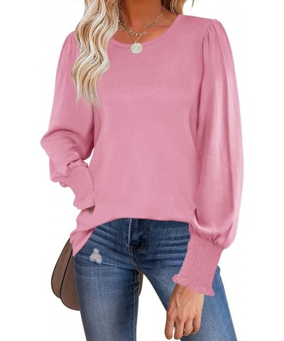 Womens Long Puff Sleeve Pullover Sweaters Crew Neck Casual Slim Fit Knitted Jumper Tops 02-pink $10.79 Sweaters