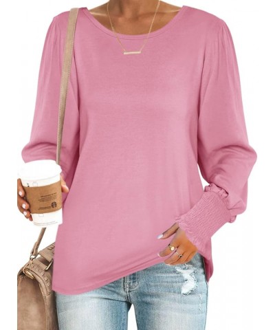 Womens Long Puff Sleeve Pullover Sweaters Crew Neck Casual Slim Fit Knitted Jumper Tops 02-pink $10.79 Sweaters