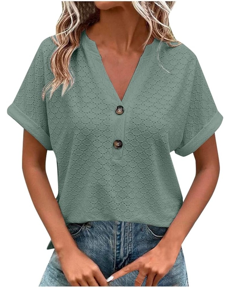 Women Tops Dressy Casual, Summer Trendy 2023 Plain/Graphic Short Sleeve T Shirts,Cowl Neck/O Neck/V Neck Blouses E-green $7.8...