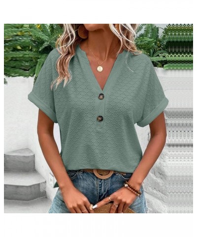 Women Tops Dressy Casual, Summer Trendy 2023 Plain/Graphic Short Sleeve T Shirts,Cowl Neck/O Neck/V Neck Blouses E-green $7.8...