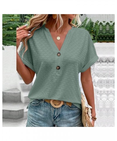 Women Tops Dressy Casual, Summer Trendy 2023 Plain/Graphic Short Sleeve T Shirts,Cowl Neck/O Neck/V Neck Blouses E-green $7.8...