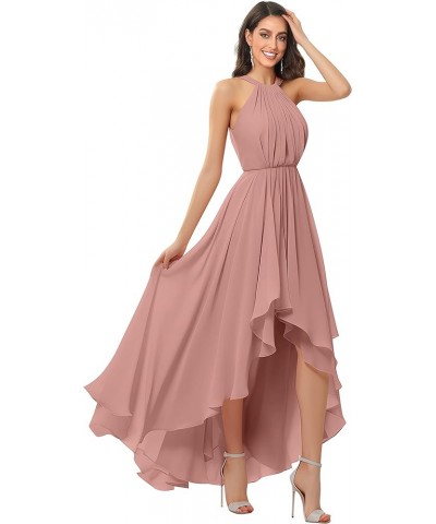 Women's Halter Chiffon Bridesmaid Dresses High Low for Wedding A-Line Pleated Formal Gown with Pockets Dusty Rose $31.34 Dresses