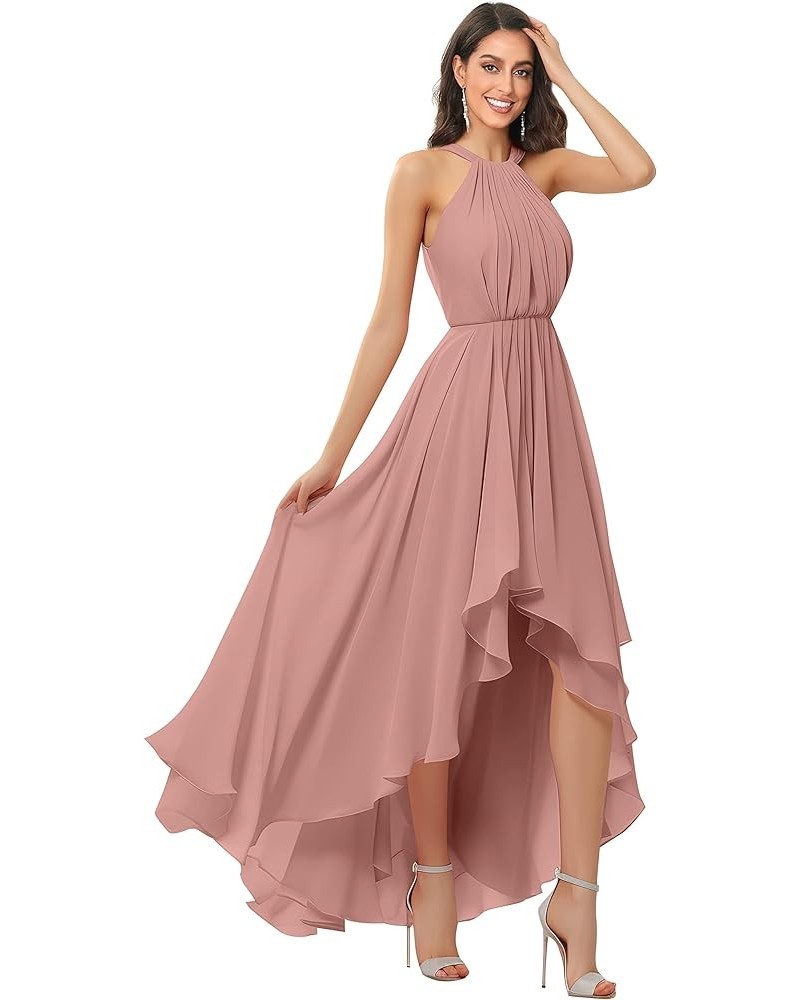 Women's Halter Chiffon Bridesmaid Dresses High Low for Wedding A-Line Pleated Formal Gown with Pockets Dusty Rose $31.34 Dresses