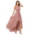 Women's Halter Chiffon Bridesmaid Dresses High Low for Wedding A-Line Pleated Formal Gown with Pockets Dusty Rose $31.34 Dresses