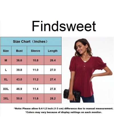 Women's Puff Short Sleeve Tunic Tops Dressy V Neck Pleated Shirts Casual Work Blouses Puff Sleeve/Burgundy $14.39 Tops