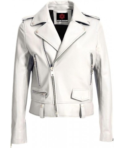 Women's Genuine Biker Leather Jacket - Cafe Racer Asymmetrical Motorcycle Real Lambskin Leather Jacket White $48.60 Coats