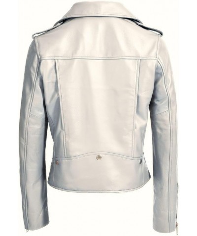 Women's Genuine Biker Leather Jacket - Cafe Racer Asymmetrical Motorcycle Real Lambskin Leather Jacket White $48.60 Coats