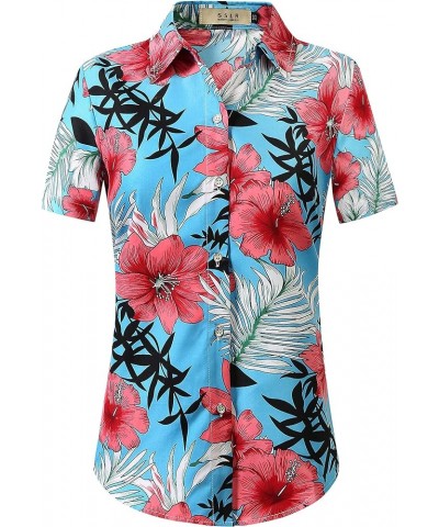 Womens Hawaiian Shirts Short Sleeve Blouses Casual Button Down Shirts for Women Blue Red Pinapple $12.72 Blouses