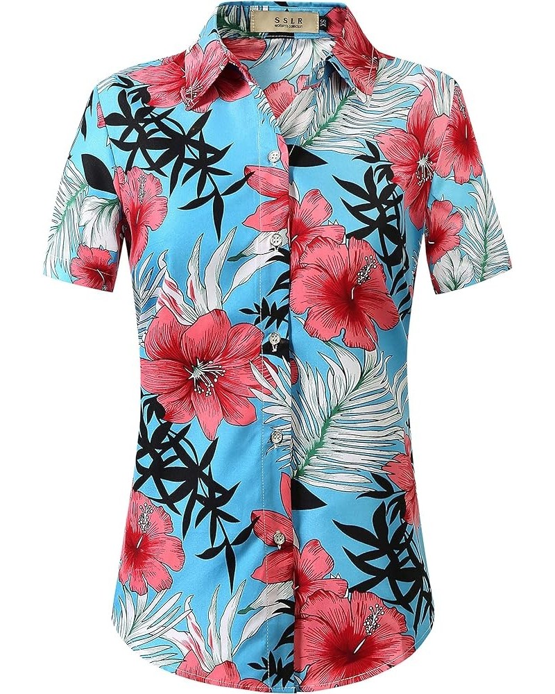 Womens Hawaiian Shirts Short Sleeve Blouses Casual Button Down Shirts for Women Blue Red Pinapple $12.72 Blouses