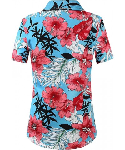 Womens Hawaiian Shirts Short Sleeve Blouses Casual Button Down Shirts for Women Blue Red Pinapple $12.72 Blouses