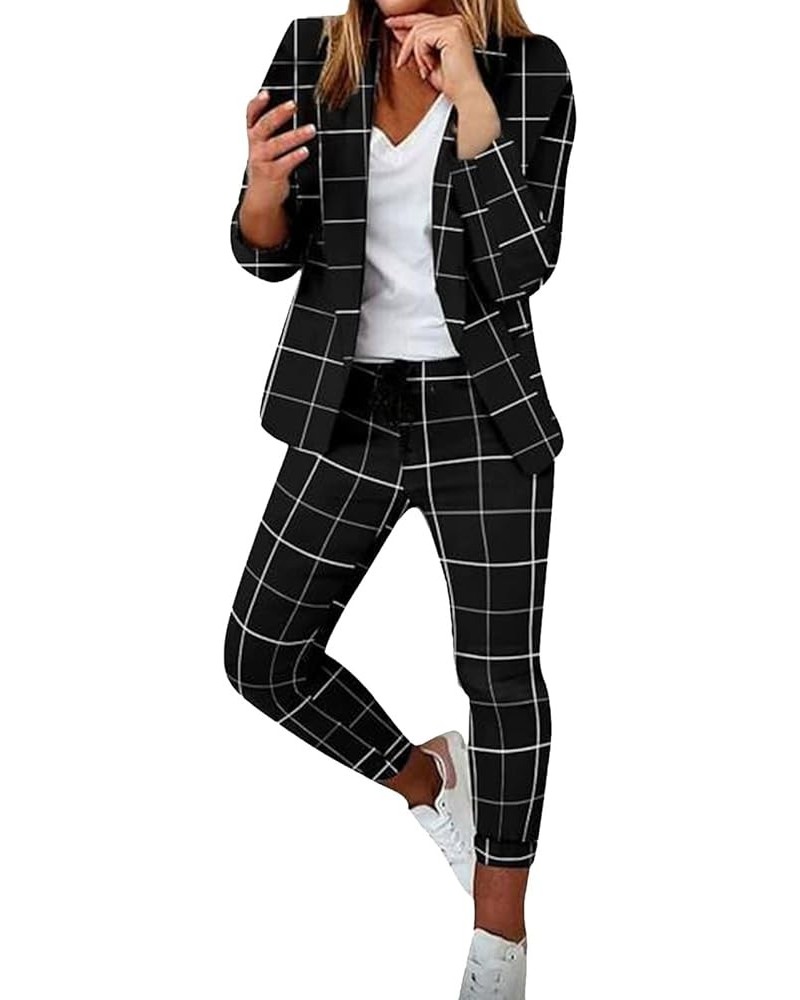 Womens Blazer Sets for Work Casual Business Cropped Blazers and Pants 2 Piece Fashion Suits Jacket Outfits Z1-black $13.11 Bl...