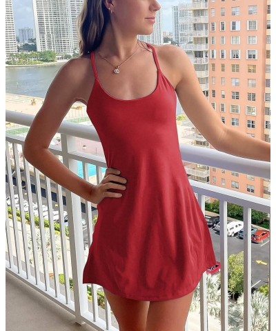 Womens Tennis Dress with Built in Shorts and Bra Adjustable Straps Athletic Workout Dresses with Pockets Teardrop Back 1 Red ...