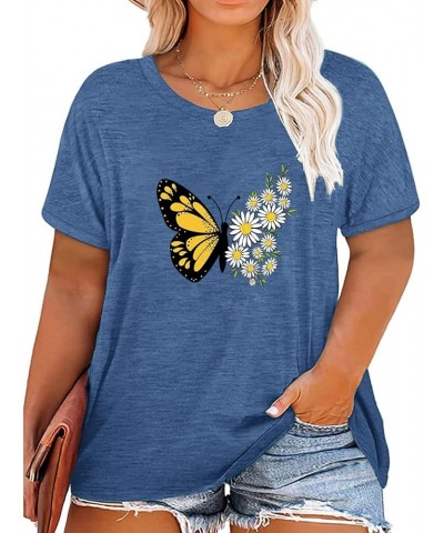 Women Plus Size Tops Daisy Graphic Tee Shirts Casual Cute Dandelion Tshirt Plus Size Clothes Tops D-blue $8.24 Tops