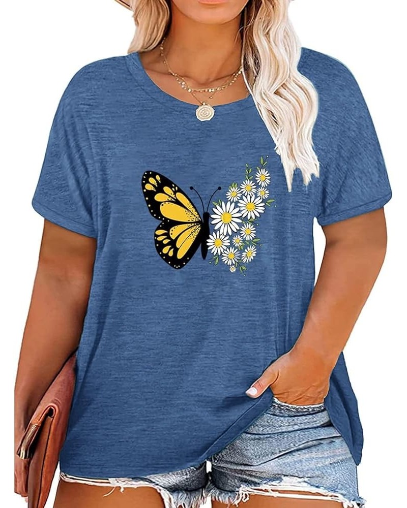 Women Plus Size Tops Daisy Graphic Tee Shirts Casual Cute Dandelion Tshirt Plus Size Clothes Tops D-blue $8.24 Tops