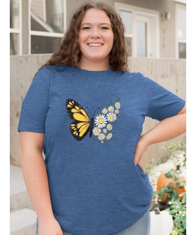 Women Plus Size Tops Daisy Graphic Tee Shirts Casual Cute Dandelion Tshirt Plus Size Clothes Tops D-blue $8.24 Tops