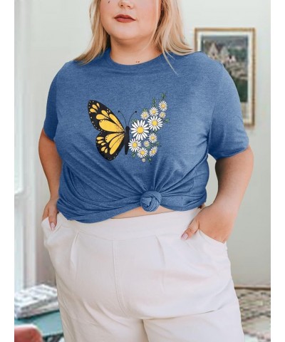 Women Plus Size Tops Daisy Graphic Tee Shirts Casual Cute Dandelion Tshirt Plus Size Clothes Tops D-blue $8.24 Tops