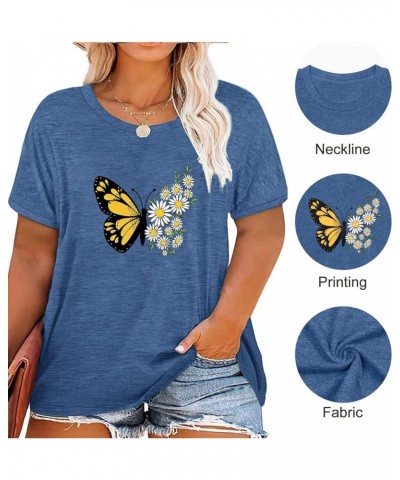 Women Plus Size Tops Daisy Graphic Tee Shirts Casual Cute Dandelion Tshirt Plus Size Clothes Tops D-blue $8.24 Tops