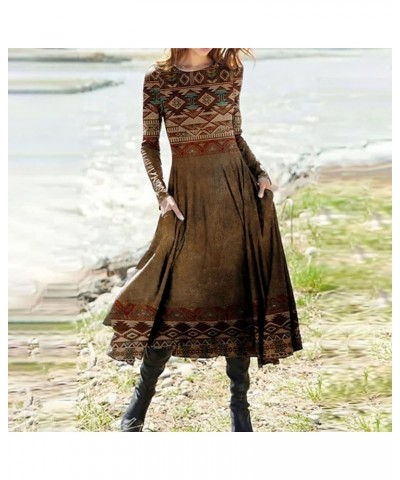 Women Casual Dress Fall Dresses for Women 2022 Fashion Retro Printed Round Neck Flowy Long Sleeve Prom Dresses 02-green $20.9...