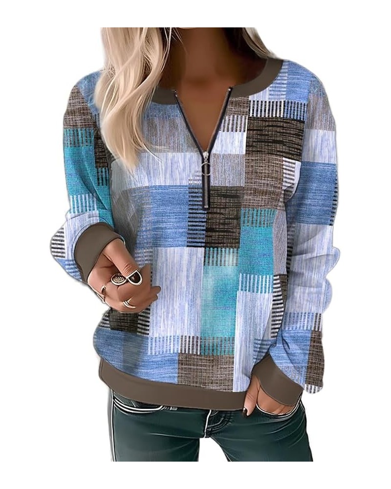 Women's Colorful Half Zip Up Sweatshirt Fall Long Sleeve Casual Loose Oversized Boho Floral Shirt Tops Plus Size Plaid 2 $15....