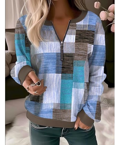 Women's Colorful Half Zip Up Sweatshirt Fall Long Sleeve Casual Loose Oversized Boho Floral Shirt Tops Plus Size Plaid 2 $15....