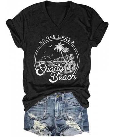 Women Summer Beach Tops Trees Print V Neck Short Sleeve Coconut Tree T Shirt Funny Graphic Tees A-black $10.11 T-Shirts