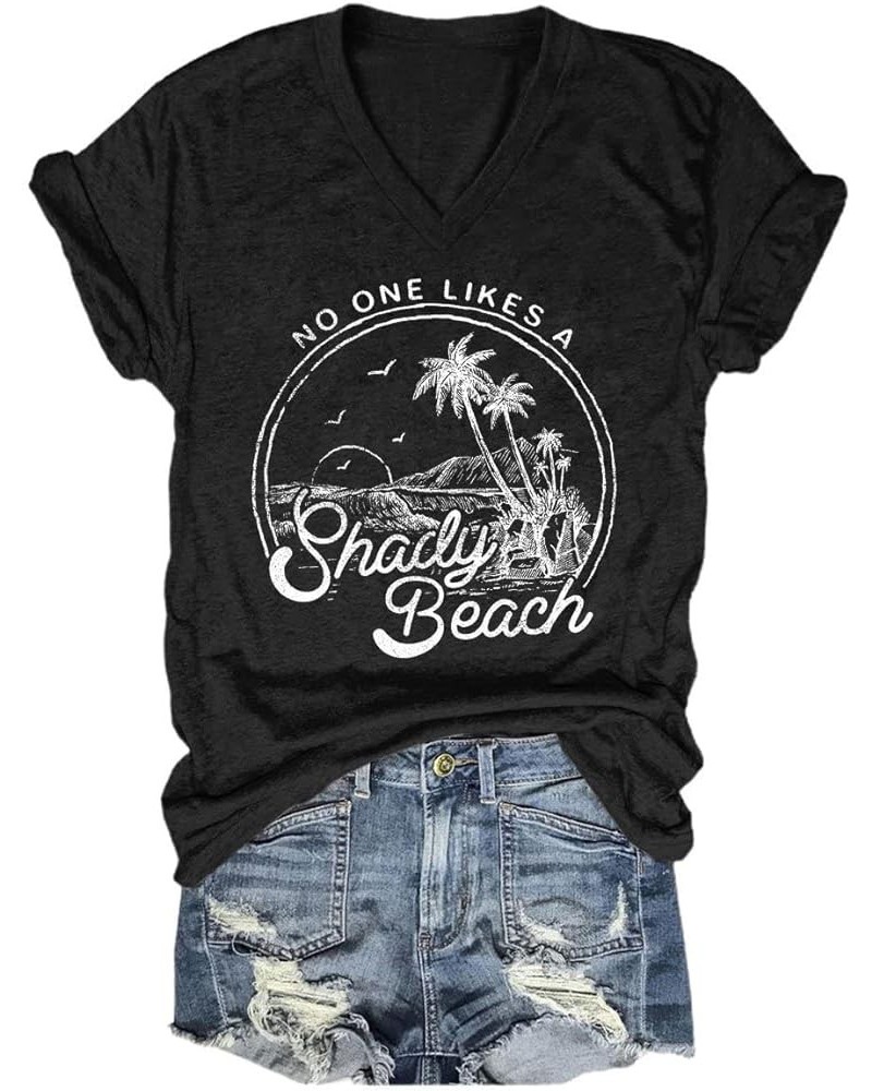 Women Summer Beach Tops Trees Print V Neck Short Sleeve Coconut Tree T Shirt Funny Graphic Tees A-black $10.11 T-Shirts