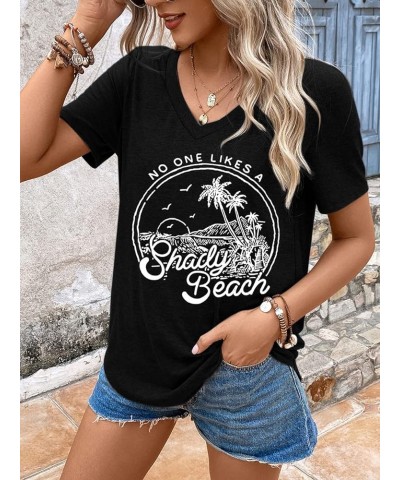 Women Summer Beach Tops Trees Print V Neck Short Sleeve Coconut Tree T Shirt Funny Graphic Tees A-black $10.11 T-Shirts