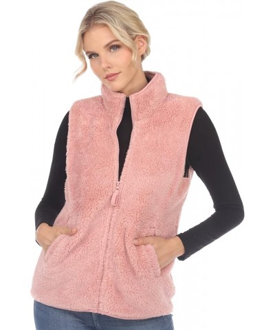 Women's Super-Soft Zip-Up Sherpa Vest with Front Pockets Pink $18.56 Jackets