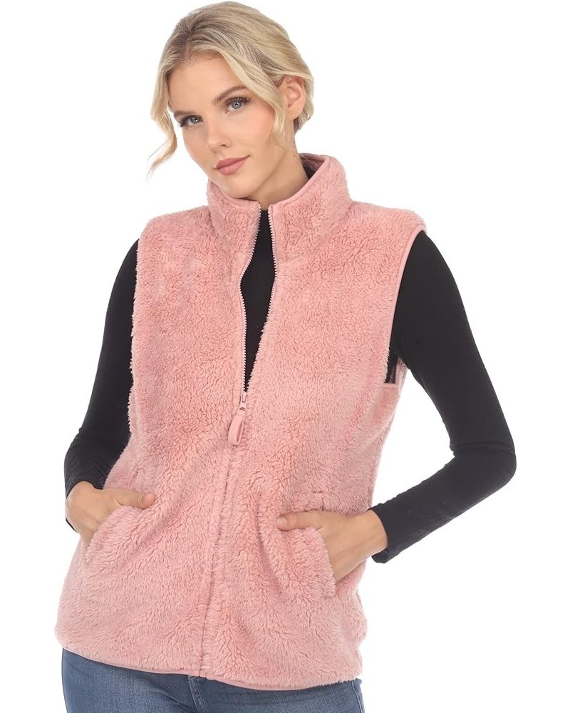 Women's Super-Soft Zip-Up Sherpa Vest with Front Pockets Pink $18.56 Jackets