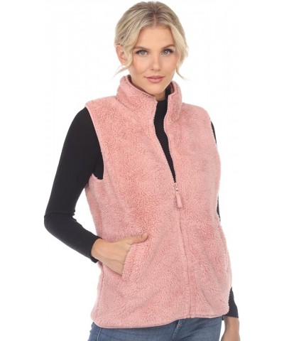 Women's Super-Soft Zip-Up Sherpa Vest with Front Pockets Pink $18.56 Jackets