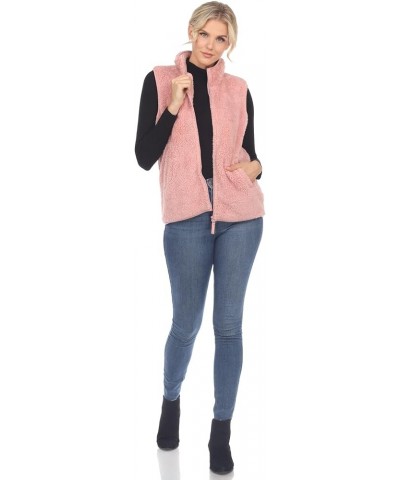 Women's Super-Soft Zip-Up Sherpa Vest with Front Pockets Pink $18.56 Jackets