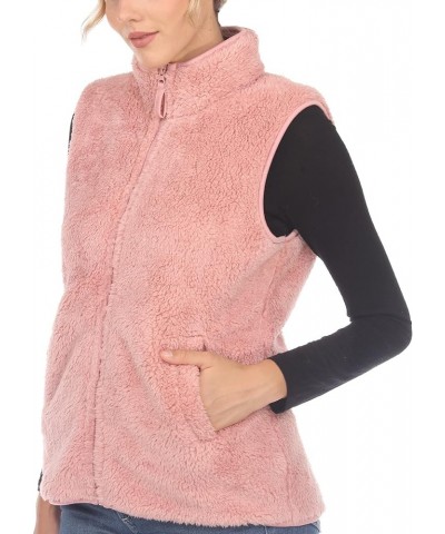 Women's Super-Soft Zip-Up Sherpa Vest with Front Pockets Pink $18.56 Jackets