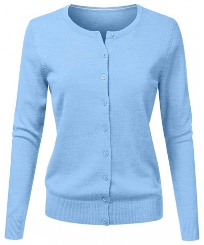 Cardigan Plus Size Women's Round Neck Cardigan Knitted Long Sleeved Large Yards Loose Solid Color Short Nice Sky Blue $11.17 ...