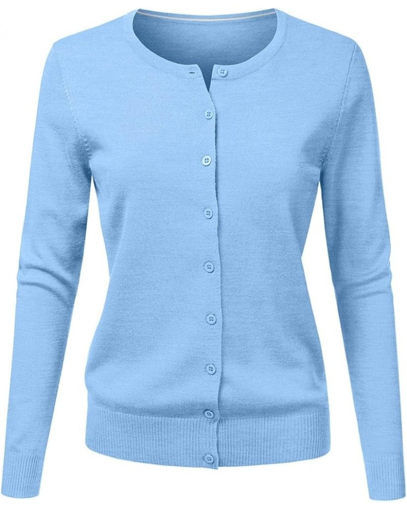 Cardigan Plus Size Women's Round Neck Cardigan Knitted Long Sleeved Large Yards Loose Solid Color Short Nice Sky Blue $11.17 ...