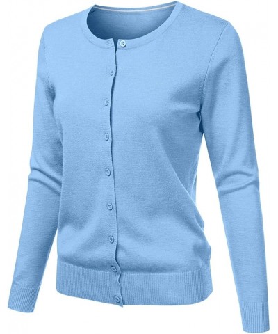 Cardigan Plus Size Women's Round Neck Cardigan Knitted Long Sleeved Large Yards Loose Solid Color Short Nice Sky Blue $11.17 ...