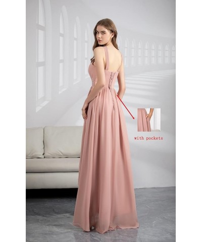 Women's Halter Chiffon Bridesmaid Dresses High Low for Wedding A-Line Pleated Formal Gown with Pockets Dusty Rose $31.34 Dresses