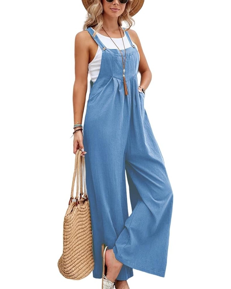 Womens Casual Sleeveless Jumpsuits Loose Baggy Solid Overalls Long Straight Pants Rompers Trendy Bottoms With Pockets C-light...