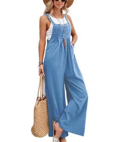 Womens Casual Sleeveless Jumpsuits Loose Baggy Solid Overalls Long Straight Pants Rompers Trendy Bottoms With Pockets C-light...