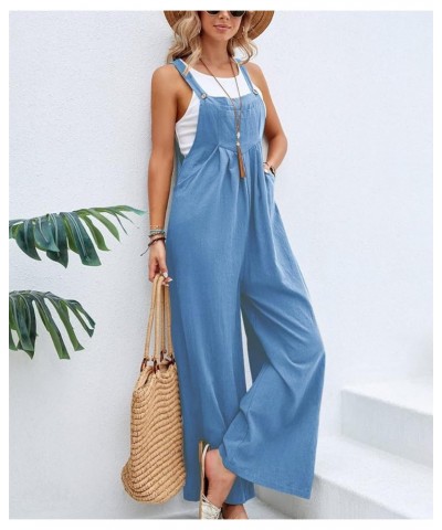 Womens Casual Sleeveless Jumpsuits Loose Baggy Solid Overalls Long Straight Pants Rompers Trendy Bottoms With Pockets C-light...