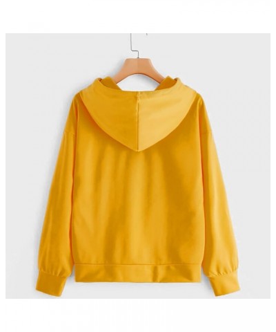 Hoodies For Women Y2K Heart Print Long Sleeve Drawstring Pullover Tops Teen Girls Trendy Loose Casual Hooded Sweatshirt Yello...