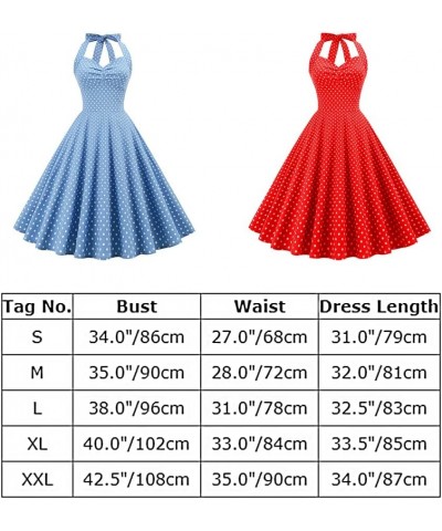 1950 Style Dresses for Women Vintage 50's Halter Dresses Retro Gingham Polka Dot Pin Up Dresses Blue $10.06 Dresses