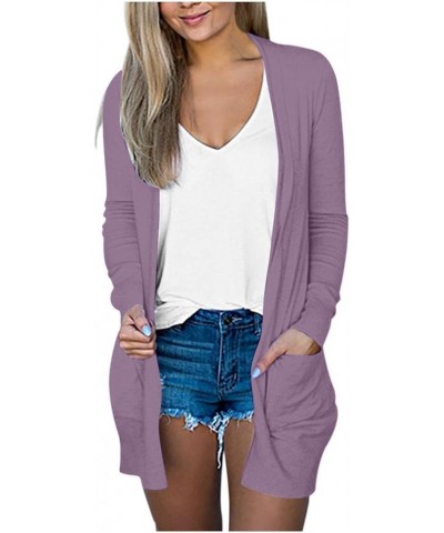 Cardigans for Women Trendy, Solid Color Long Sleeve Mid-Length Cardigan Sweater with Buttons,S-5XL 4-light Purple $7.24 Sweaters