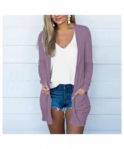 Cardigans for Women Trendy, Solid Color Long Sleeve Mid-Length Cardigan Sweater with Buttons,S-5XL 4-light Purple $7.24 Sweaters