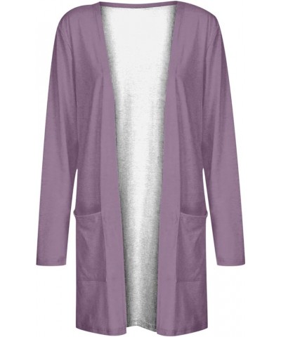 Cardigans for Women Trendy, Solid Color Long Sleeve Mid-Length Cardigan Sweater with Buttons,S-5XL 4-light Purple $7.24 Sweaters