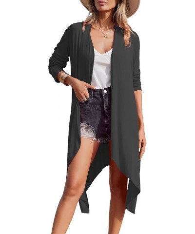 Women's Duster Long Sleeve Cardigan Asymmetric Hem Lightweight Long Open Front Drape Cardigans S-3XL F-dark Gray $10.50 Sweaters