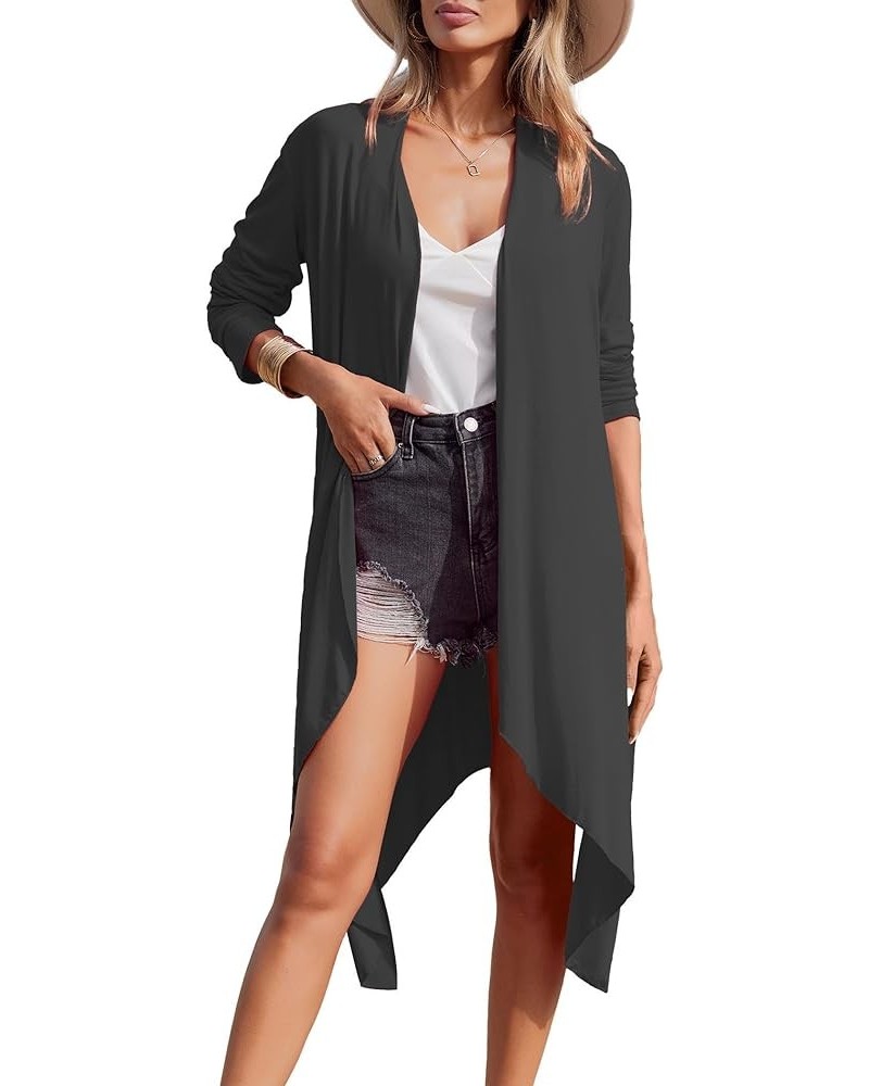 Women's Duster Long Sleeve Cardigan Asymmetric Hem Lightweight Long Open Front Drape Cardigans S-3XL F-dark Gray $10.50 Sweaters